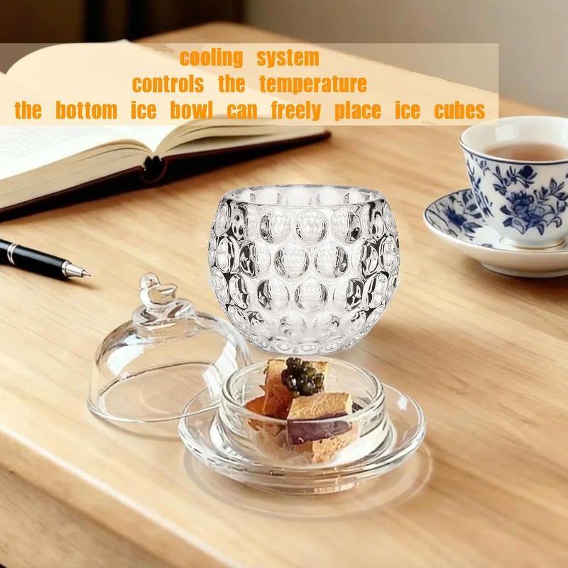 GCFTIFF caviar serving set with 2 Pcs Mother of Pearl Spoons,Chilled bowl Glass Caviar Dish With Lids,ice bowls to keep food cold, Elegant Serving Tray for Party Appetizers (Polka Dots) - Image 3